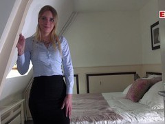 JerkMania presents: German female real estate agent secretary in pantyhose fuck