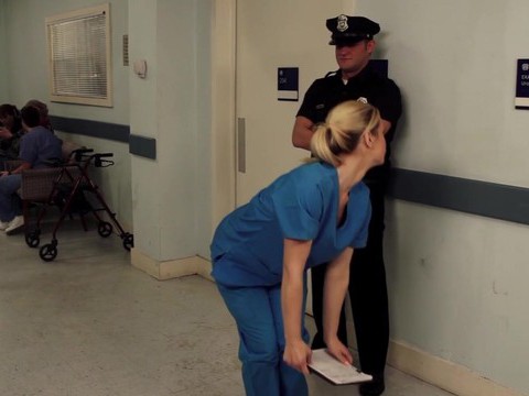 JerkMania presents: Nurse tara lynn fox drops on her knees to give a sloppy blowjob