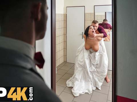 JerkMania presents: Vip4k. being locked in the bathroom, sexy bride doesnt lose time and seduces random guy