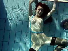 JerkMania presents: In black stockings pretty girl goes for a swim