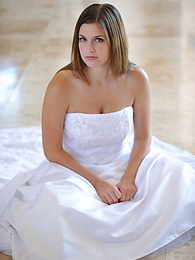 JerkMania presents: Busty glamorous amateur Danielle models wedding gown indoors & by the pool