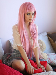 JerkMania presents: Teen sweetheart with a long pink hair gets nude and flashes her gorgeous breasts and pussy