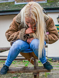 JerkMania presents: Blond hungarian cutie Kiara Lord strips and presents her amazing boobs and ass outdoors