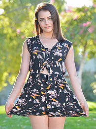JerkMania presents: Svelte american dark-haired teen Kylie Quinn in shorts toys her twat outdoor